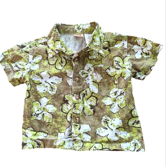 Kids vintage faded Glory Hawaiian tropical print button up shirt size 12‎ months - Picture 1 of 5